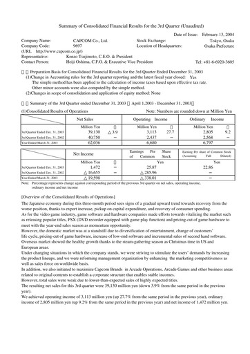 Thumbnail Capcom Quarterly Report 2003-q3
