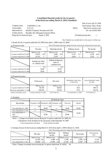Thumbnail Capcom Quarterly Report 2009-q1