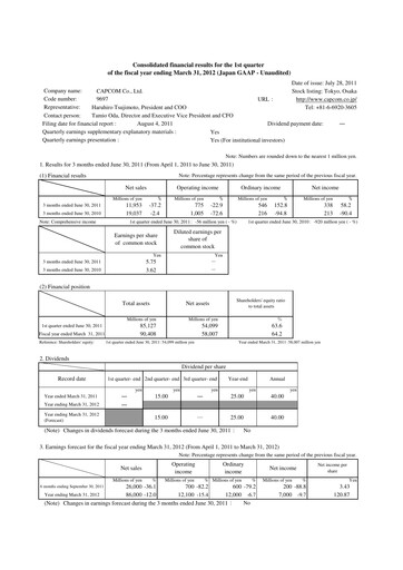 Thumbnail Capcom Quarterly Report 2011-q1