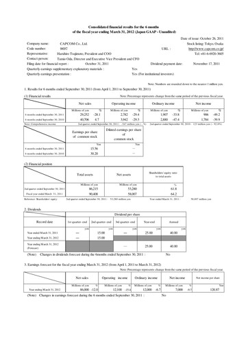 Thumbnail Capcom Quarterly Report 2011-q2