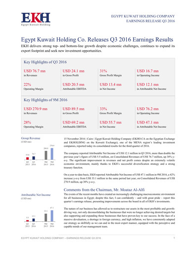 Vorschaubild Egypt Kuwait Holding Company Quartalsbericht 2016-q3