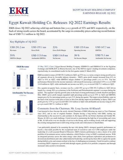 Vorschaubild Egypt Kuwait Holding Company Quartalsbericht 2022-q1
