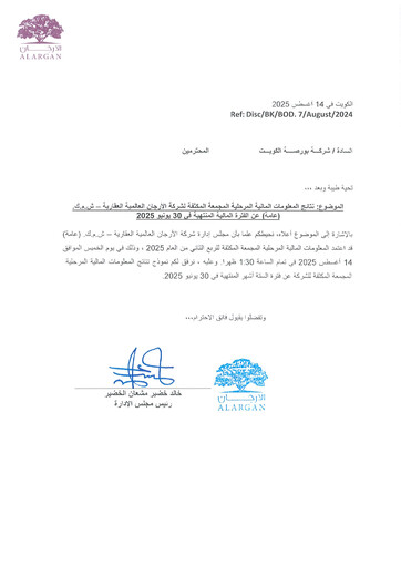 Miniature Al Argan International Real Estate Company Rapport semestriel 2025-h1