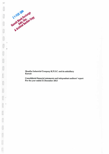 Miniature Shuaiba Industrial Company Bilan financier 2013