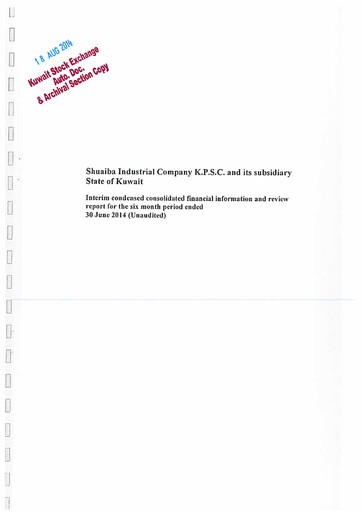 Miniature Shuaiba Industrial Company Bilan financier 2014-h1