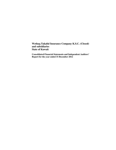 Thumbnail Wethaq Takaful Insurance Company K.S.C.P. Financial Statement 2012