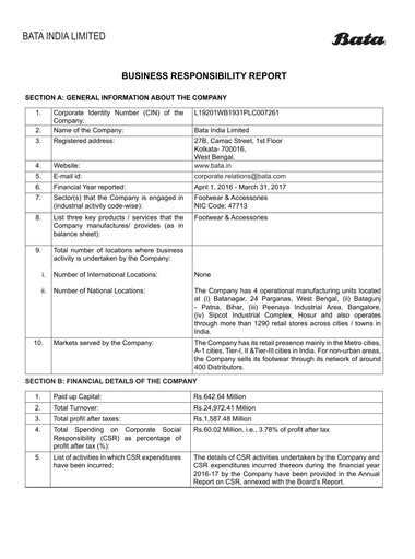 Vorschaubild Bata India ESG-Bericht 2016-2017