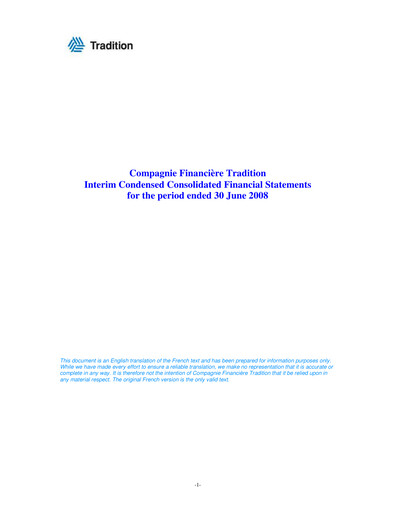Thumbnail Compagnie Financière Tradition Half-year Report 2008