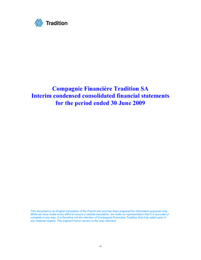Thumbnail Compagnie Financière Tradition Half-year Report 2009