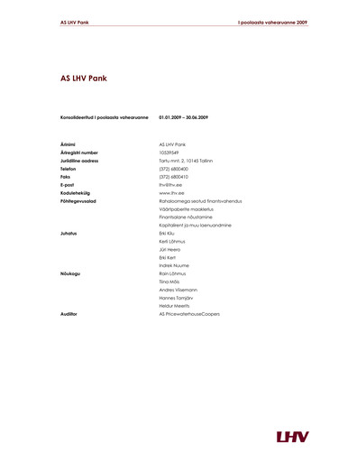 Thumbnail AS LHV Group Half-year Report 2009-h1