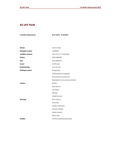 Thumbnail AS LHV Group Quarterly Report 2010-q1