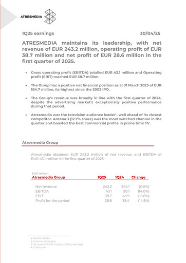 Thumbnail Atresmedia Corporación de Medios de Comunicación, S.A. Quarterly Report 2025-q1
