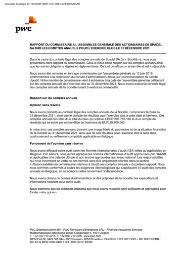 Thumbnail Spadel Financial Statement 2021