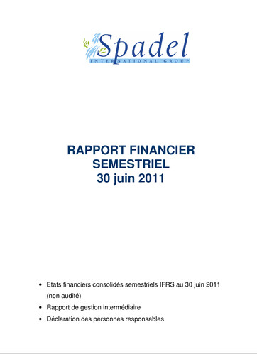 Thumbnail Spadel Half-year Report 2011-h1