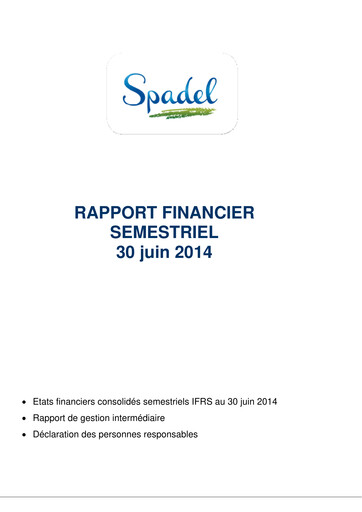 Thumbnail Spadel Half-year Report 2014-h1