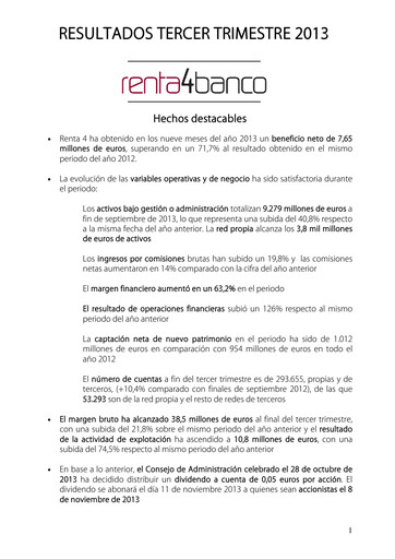 Thumbnail Renta 4 Banco Quarterly Report 2013-q3