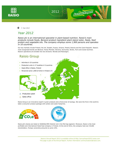 Thumbnail Raisio plc Annual Report 2012