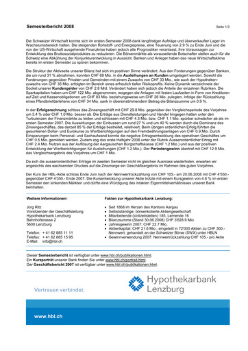 Thumbnail Hypothekarbank Lenzburg Half-year Report 2008-h1