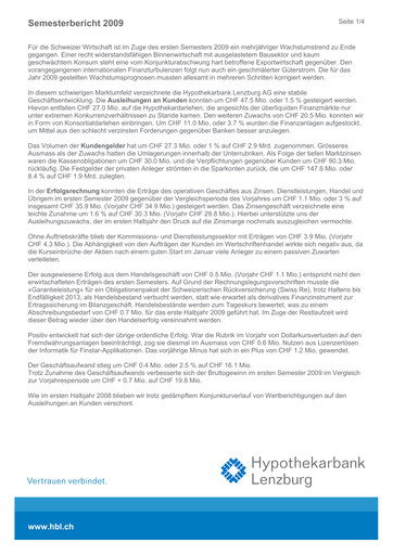 Thumbnail Hypothekarbank Lenzburg Half-year Report 2009-h1