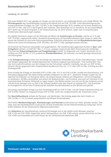 Thumbnail Hypothekarbank Lenzburg Half-year Report 2011-h1