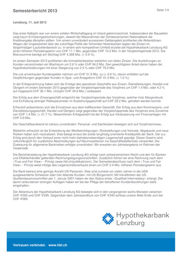 Thumbnail Hypothekarbank Lenzburg Half-year Report 2013-h1