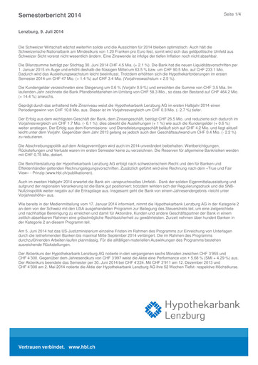 Thumbnail Hypothekarbank Lenzburg Half-year Report 2014-h1