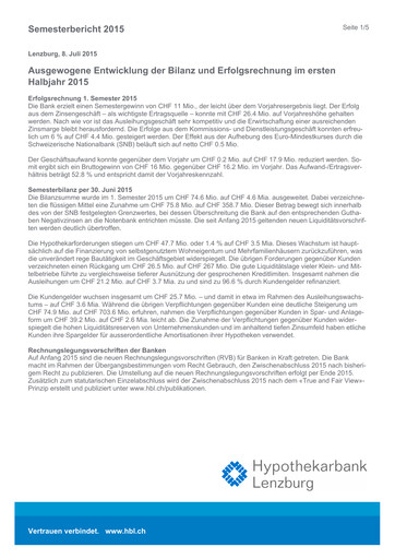 Thumbnail Hypothekarbank Lenzburg Half-year Report 2015-h1