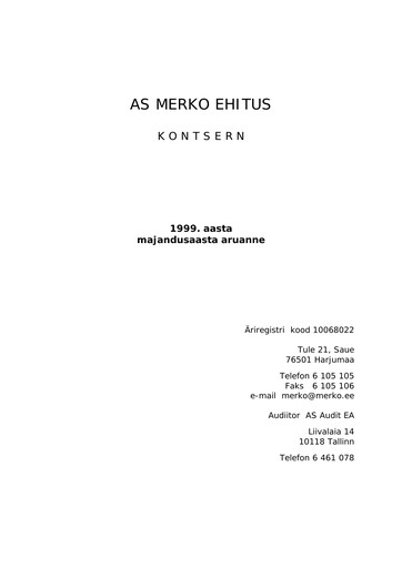 Miniature AS Merko Ehitus Rapport annuel 1999