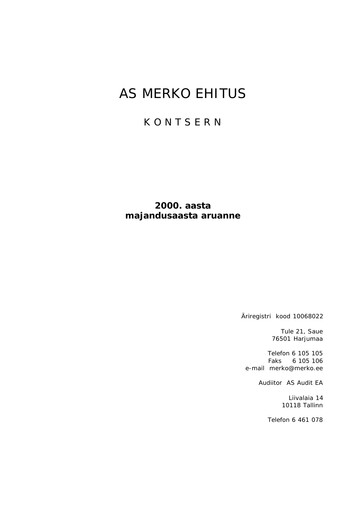 Miniature AS Merko Ehitus Rapport annuel 2000