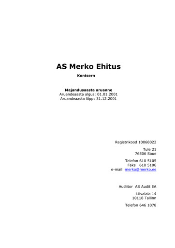 Miniature AS Merko Ehitus Rapport annuel 2001