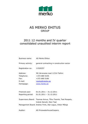Miniature AS Merko Ehitus Rapport financier 2011