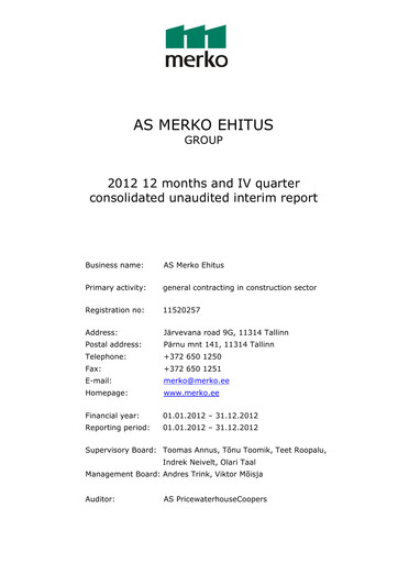 Miniature AS Merko Ehitus Rapport financier 2012