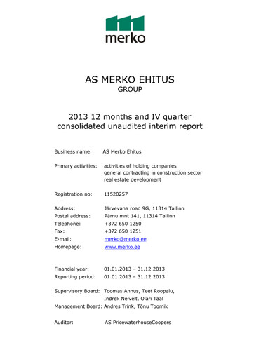 Miniature AS Merko Ehitus Rapport financier 2013