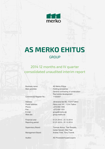 Miniature AS Merko Ehitus Rapport financier 2014
