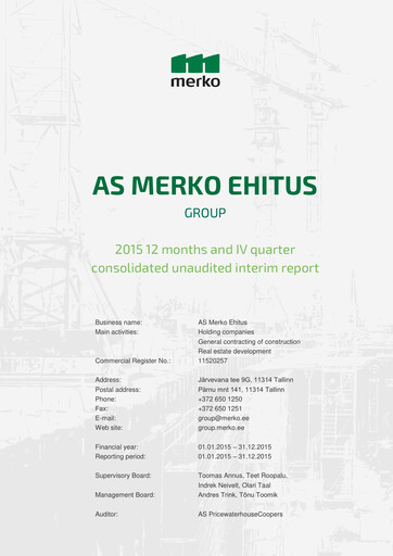 Miniature AS Merko Ehitus Rapport financier 2015