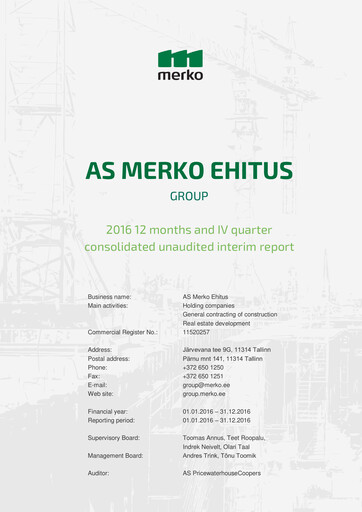 Miniature AS Merko Ehitus Rapport financier 2016