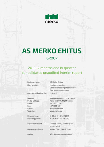 Miniature AS Merko Ehitus Rapport financier 2019