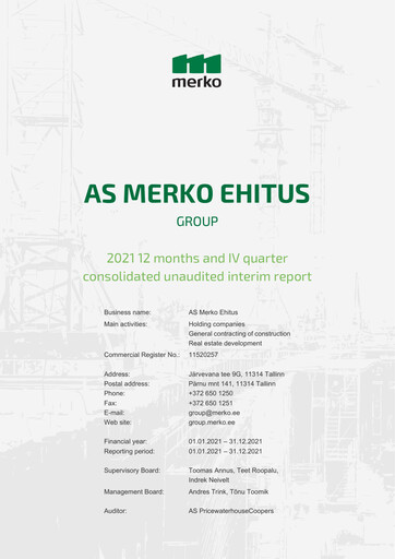 Miniature AS Merko Ehitus Rapport financier 2021
