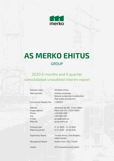 Miniature AS Merko Ehitus Rapport semestriel 2020-h1