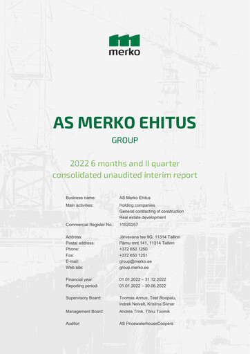 Miniature AS Merko Ehitus Rapport semestriel 2022-h1