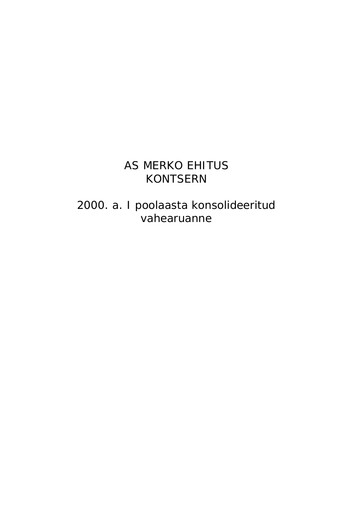 Miniature AS Merko Ehitus Rapport semestriel 2000-h1
