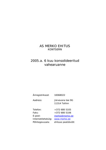 Miniature AS Merko Ehitus Rapport semestriel 2005-h1
