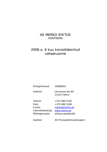 Miniature AS Merko Ehitus Rapport semestriel 2006-h1