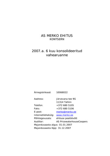 Miniature AS Merko Ehitus Rapport semestriel 2007-h1