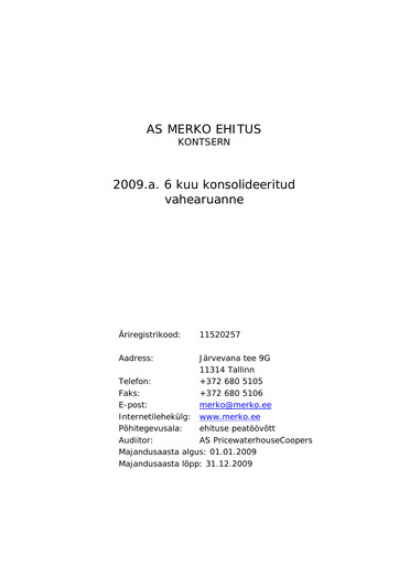 Miniature AS Merko Ehitus Rapport semestriel 2009-h1