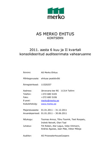 Miniature AS Merko Ehitus Rapport semestriel 2011-h1