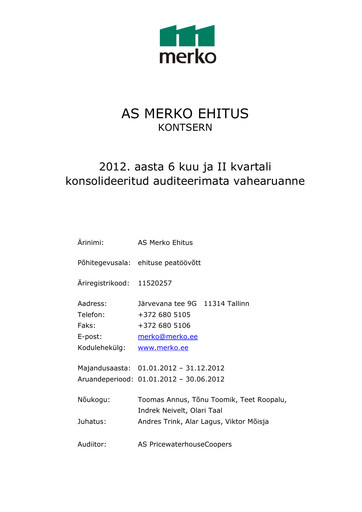 Miniature AS Merko Ehitus Rapport semestriel 2012-h1