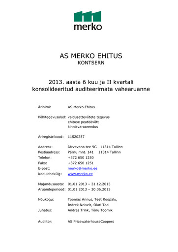 Miniature AS Merko Ehitus Rapport semestriel 2013-h1