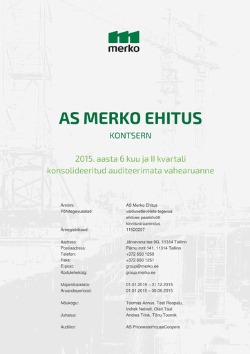 Miniature AS Merko Ehitus Rapport semestriel 2015-h1