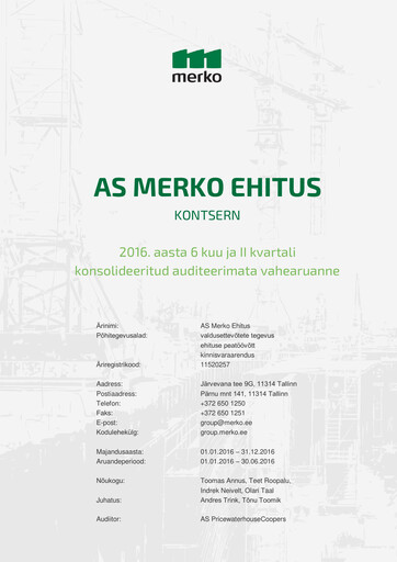 Miniature AS Merko Ehitus Rapport semestriel 2016-h1